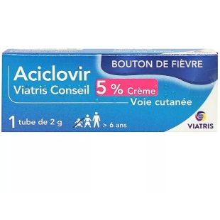 ACICLOVIR - 5% Crème Viatris - Traitement de l'herpès labial. 1 tube de 2 gr