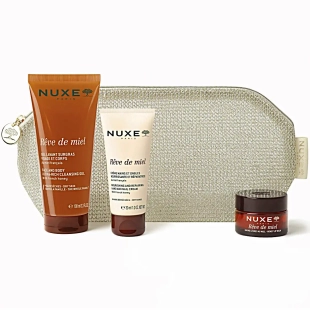 NUXE Rêve de Miel trousse trio nourrissant avec crème mains et ongles 30 ml, baume à lèvres 15 g et gel lavant surgras visage et corps 100 ml offert