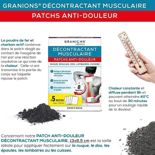 GRANIONS - Décontractant Musculaire 5 Patchs Anti-Douleur - 9,5 x 13 cm