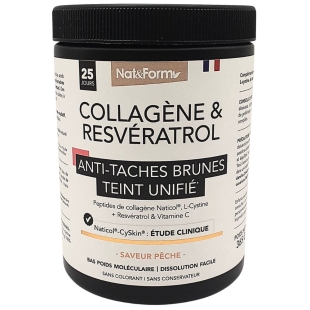 NAT & FORM - Collagène et Resvératrol Anti-taches Teint unifié - Goût Pêche 365 gr