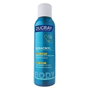 Flacon Ducray KERACNYL Spray Corps Asséchant Anti-Boutons - spray 360° pour le dos - acide salicylique - fabriqué en France