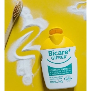 GIFRER - Bicare+ Poudre Blancheur Anti-plaque et Anti-tartre - Fraîcheur Menthe Verte 60 gr
