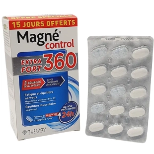 NUTREOV - Magné Control Extra Fort 360 -Complément alimentaire hautement dosé en magnésium pour réduire la fatigue et la nervosité  - 75 comprimés.