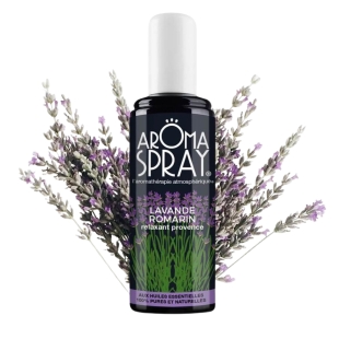 Aromaspray Lavande Romarin purifie l’air et favorise détente et concentration. Huiles essentielles naturelles. Livraison rapide en 24 à 72h ouvrées