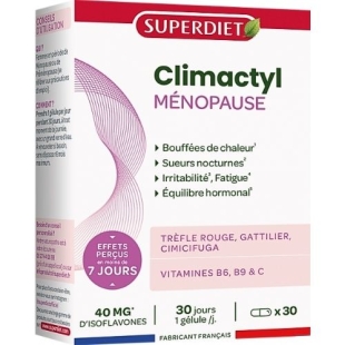 SUPERDIET - Climactyl Ménopause - Complément alimentaire pour une action globale sur les principaux signes de la Préménopause et de la Ménopause - 30 gélules