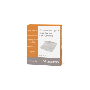 VITADOMIA - Pansements gras imprégnés de vaseline - 10 cm x 10 cm
