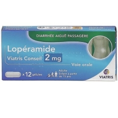 LOPERAMIDE 2 MG - Diarrhée aiguë passagère, adulte et enfants  à partir de 15 ans. 12 gélules. Viatris.