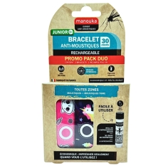 Manouka bracelet anti moustiques rechargeable fille, 2 bracelets roll-on protection moustiques tigre