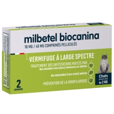 Biocanina MILBETEL Vermifuge à large spectre pour Chats +2 kg. 2 comprimés