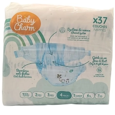 BABY CHARM - 37 Couches Hypoallergéniques Maxi 7-14 kg. Jusqu'à 12h de protection au sec.
