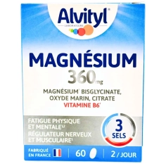 Boîte Alvityl Magnésium 360mg - complément alimentaire - 3 sels de magnésium et vitamine B6 - réduction de la fatigue