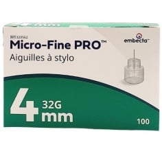 EMBECTA - 100 Aiguilles à stylos Micro Fine Pro pour insuline 4 MM (32G)