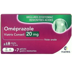 OMEPRAZOLE 20 mg - Brûlures d'Estomac Remontées Acides - 7 gélules - Viatris