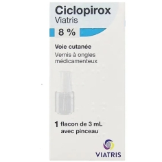 CICLOPIROX 8% - Vernis à ongles Médicamenteux - Traitement des mycoses des ongles -1 flacon de 3 ml - Viatris