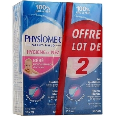 PHYSIOMER Bébé Micro-diffusion. Spray nasal 100% eau de mer. Au quotidien, rhume et rhinite.  2 x 115 ml.