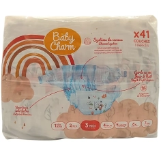 BABY CHARM - 41 Couches Taile 3 Midi 4-9 kg. Hypoallergénique jusqu’à 12h de protection jour et nuit.