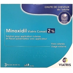 MINOXIDIL 2% - Chute de Cheveux Modérée Adulte - Alopécie - Viatris - 3x60 ml