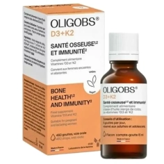 Oligobs D3K2 30 capsules complément alimentaire à base de vitamine D3 et vitamine K2 pour les os et l’immunité
