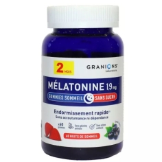 GRANIONS - Mélatonine 1,9mg Gummies Sommeil Sans Sucre - 60 Gummies