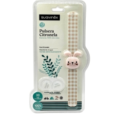 Suavinex bracelet citronnelle lapin enfant avec 2 pastilles naturelles diffusion 1 mois extérieur