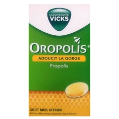 OROPOLIS Pastilles pour la gorge Propolis Goût Miel Citron 20 pastilles - Vicks