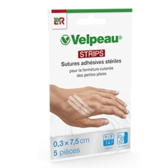 VELPEAU - Velpeau Strips - Sutures Adhésives Stériles - 5 pièces de 0,3 x 7,5cm