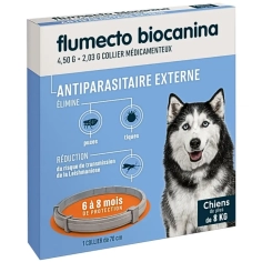 BIOCANINA - Flumecto 1 Collier Antiparasitaire Chiens de plus de 8kg. Elimine puces et tiques, réduction du risque de transmission de la Leishmaniose.