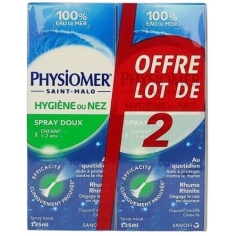 PHYSIOMER - Hygiène du Nez Spray Doux 100% eau de mer - Enfant + 2 ans - Spray Nasal 2 x 135 ml