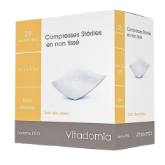 VITADOMIA - Compresses non tissées stériles 7,5 cm x 7,5 cm