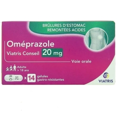 OMEPRAZOLE 20 mg - Brûlures d'Estomac Remontées Acides - 14 gélules - Viatris