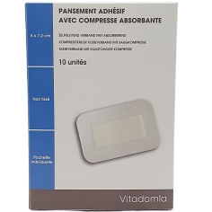 VITADOMIA - 10 Pansements Adhésifs Stériles avec Compresse Centrale Absorbante - 5x7.2 cm