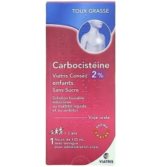 CARBOCISTEINE 2% - Sirop Enfants Expectorant Sans Sucre Arôme Fraise - 125ml - Viatris