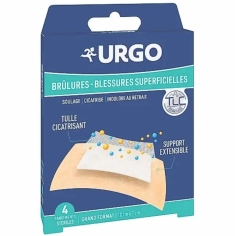 URGO - Brûlures Blessures Superficielles - 4 Pansements Stériles - Favorise la cicatrisation  - Soulage la douleur - Indolore au retrait