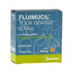 FLUIMUCIL Expectorant Toux grasse 200 mg (18 sachets solution buvable)