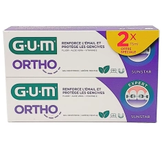 GUM - Ortho Gel Dentifrice Arôme Menthe - 2x75 ml - Pour les dents et gencives lors d’un traitement orthodontique, renforce l’émail, limite la plaque et apaise les gencives.