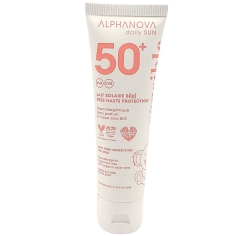 ALPHANOVA Lait solaire bébé SPF50+. Très haute protection, visage et corps.