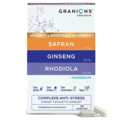 GRANIONS Complexe Anti-Stress 30 comprimés à base de rhodiola, ginseng, safran et magnésium