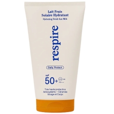 Respire lait frais solaire hydratant SPF50+ protection très haute UVA UVB texture légère non grasse visage et corps
