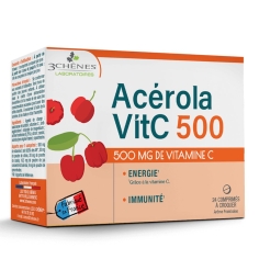 3 CHÊNES - Acerola 500 Vitamine C - Arôme Framboise - 24 comprimés à croquer