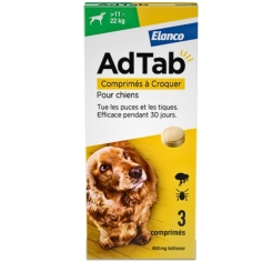 AdTab - Comprimés à Croquer Anti-Puces Anti-Tiques - Chien 11 à 22kg - 3 Comprimés