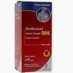 AMBROXOL 0,6% - Sirop Expectorant - Arôme Banane 150 ml - Viatris. Facilite l'évacuation par la toux des sécrétions bronchiques.