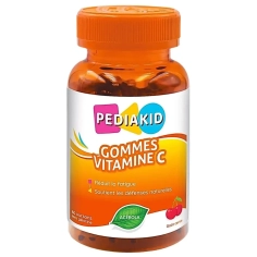 PEDIAKID - Gommes Vitamine C - Contribue à réduire la fatigue et soutient le métabolisme énergétique et les défenses naturelles - 60 Oursons Arôme Cerise