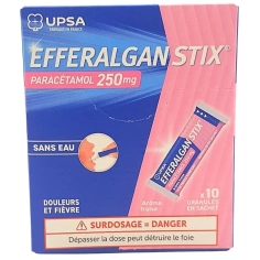 EFFERALGAN STIX - Paracétamol 250 mg Arôme Fraise Douleurs et Fièvre- 10 granulés en sachet