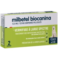 MILBETEL Vermifuge Biocanina Chien +5 kg Arôme Viande (2cp)