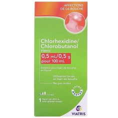 CHLORHEXIDINE/ CHLOROBUTANOL 0,5 - Solution bain de bouche Arôme Menthe 200 ml (générique d'ELUDRILPRO) - Viatris