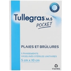 TULLEGRAS - M.S Pocket : Plaies et Brûlures - 5 Pansements Vaselinés Stériles Unitaires 5cm x 10cm