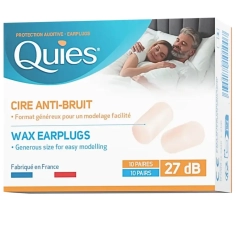 QUIES - Protection Auditive en Cire Grande Taille - 10 Paires - Une nouvelle version de la célèbre boule de cire, spécialement conçue pour les grands conduits auditifs.