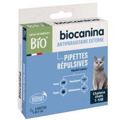 BIOCANINA - Pipettes Répulsives Chaton Et Chat -500 g à 5kg - 3 Pipettes
