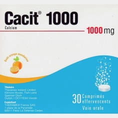 CACIT 1000 - Carences calciques, traitement d'appoint des ostéoporoses - 30 Comprimés Effervescents Goût Orange Mandarine - Theramex