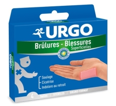 URGO Brûlures et blessures superficielles : 4 tulles gras : Grand format (x 4)